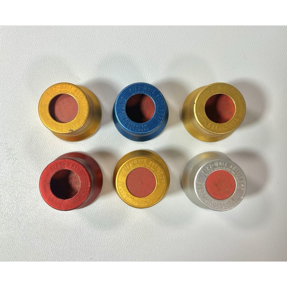 Lot of 6 Vintage FIZZ WHIZ BOTTLE CAPS - Advertising/Promos - Various colors